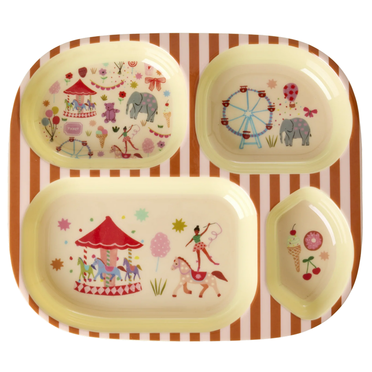 Rice Melamine Kinderbord Met 4 Vakken - Roze Fun Fair Print - Duurzaam En Praktisch