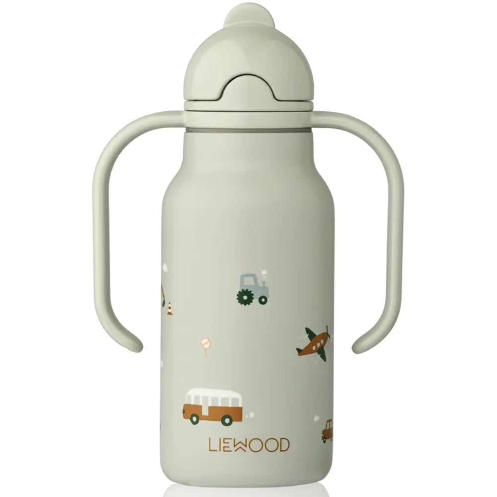 liewood-kinderdrinkfles-kimmie-250ml-vehicles-dove-blue-1-min